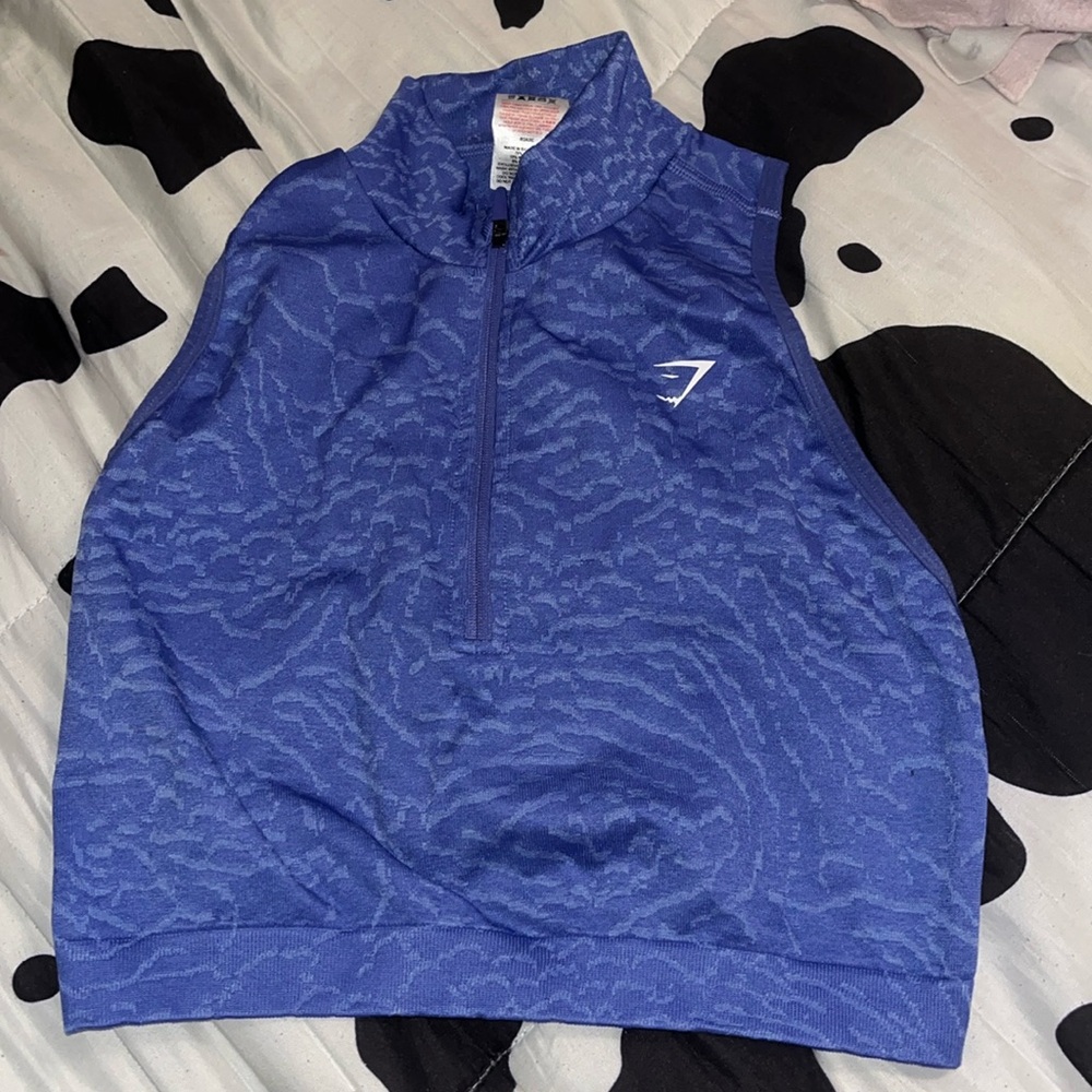 Gymshark Blue Textured Half-Zip Tank Top